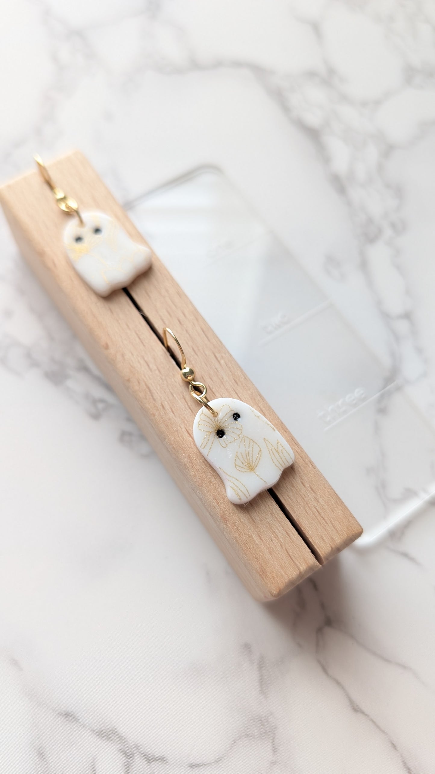 GOLD PRINT GHOST DANGLES