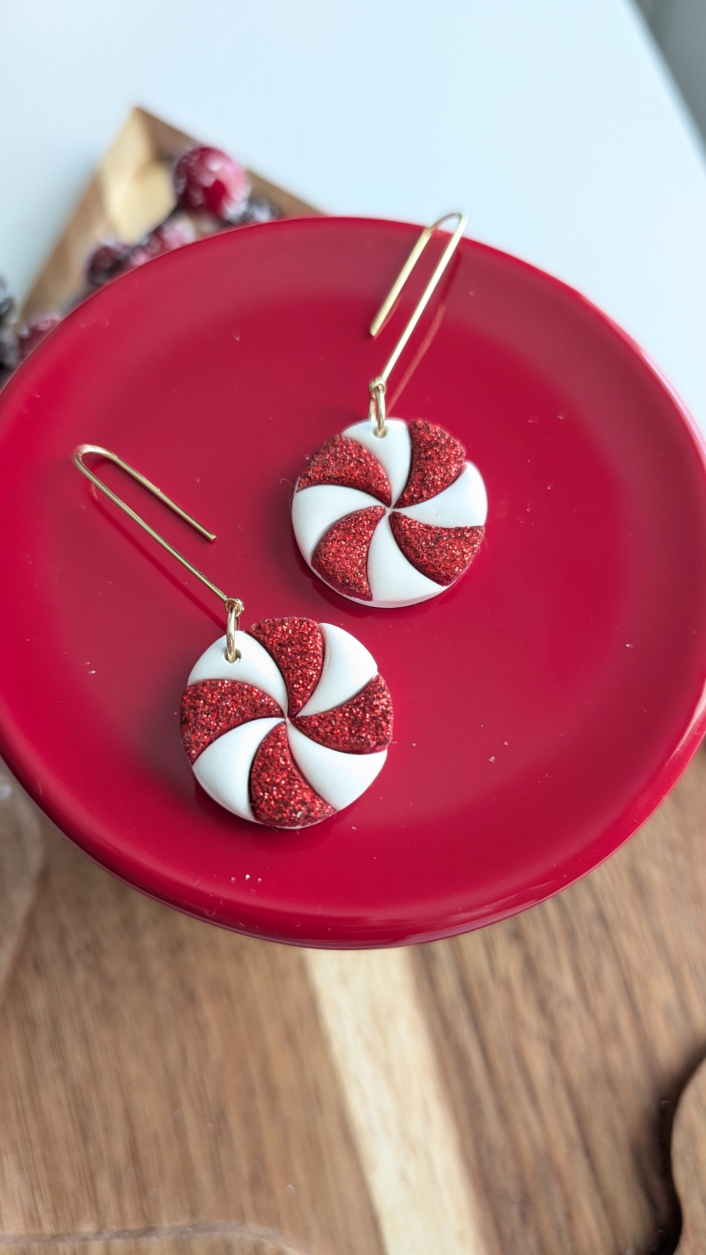 GLITTERED PEPPERMINT DANGLES