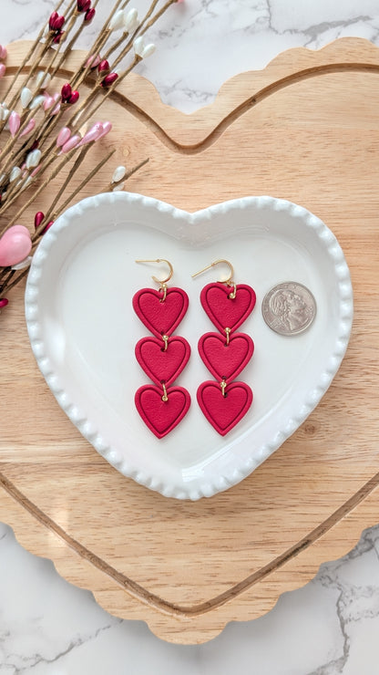 HEART TRIO STATEMENT  DANGLES - RED