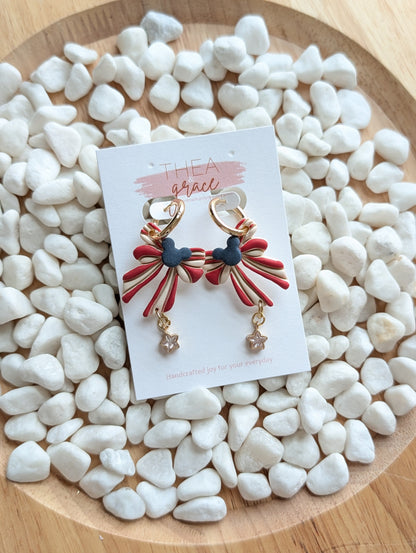 STAR, STRIPES & MOUSE BOW CHARM HOOPS