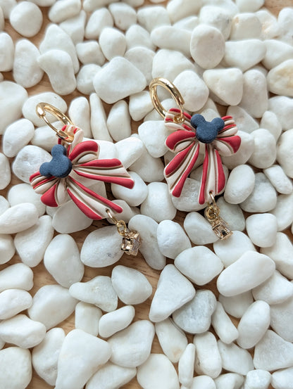 STAR, STRIPES & MOUSE BOW CHARM HOOPS