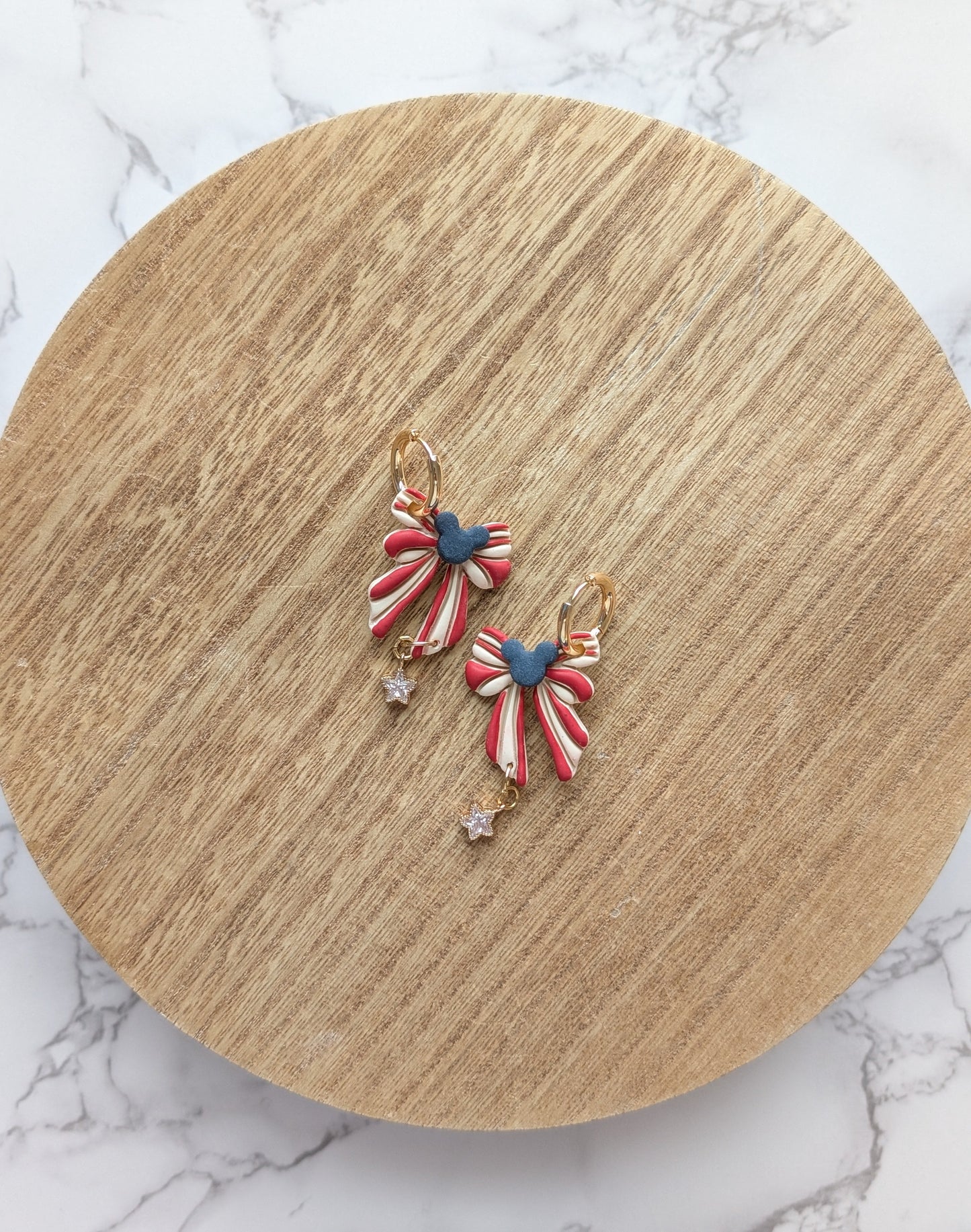 STAR, STRIPES & MOUSE BOW CHARM HOOPS