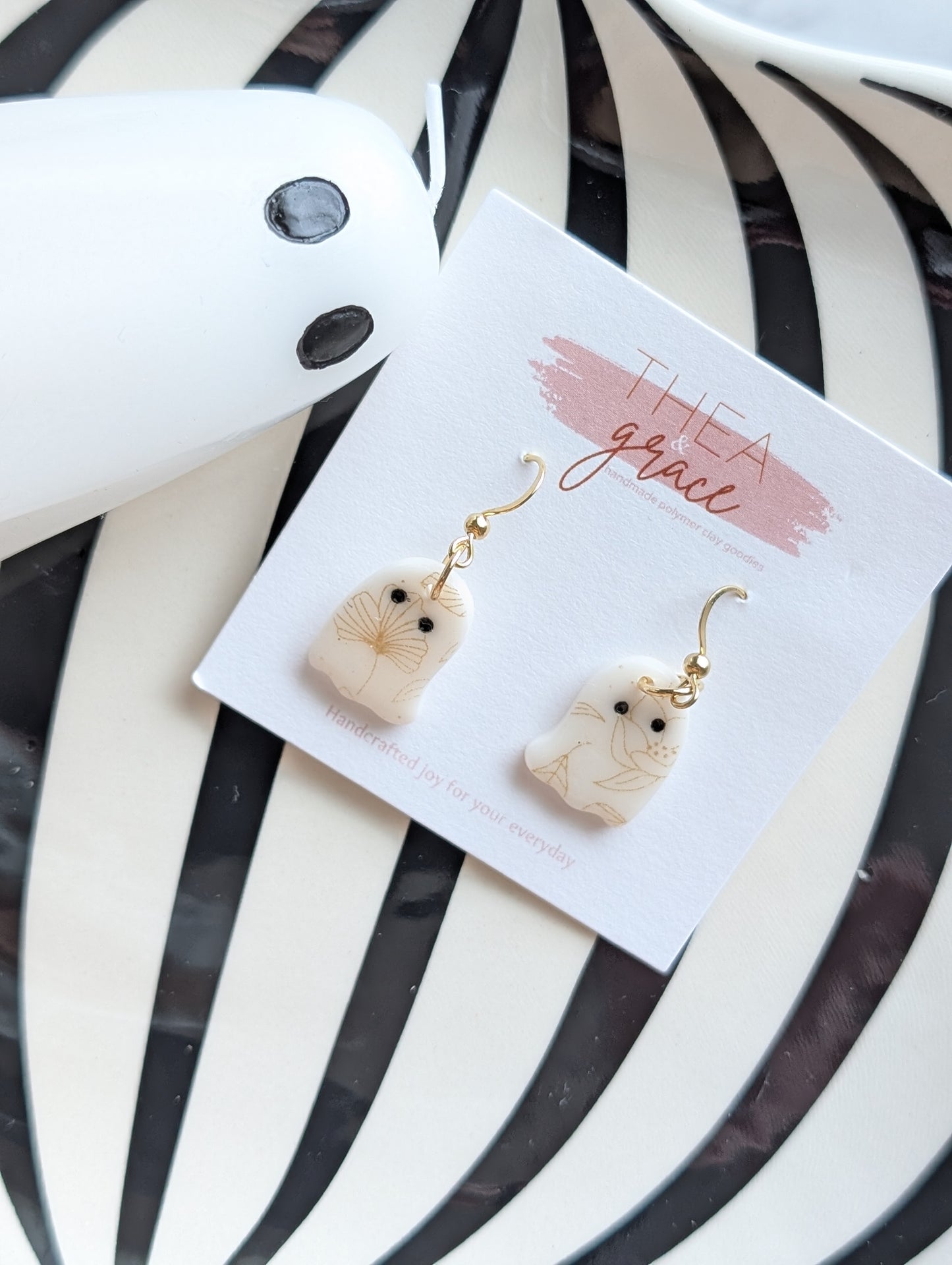 GOLD PRINT GHOST DANGLES