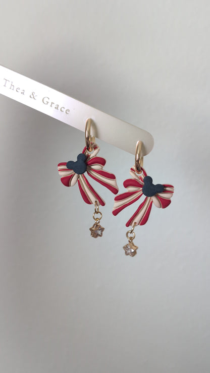 STAR, STRIPES & MOUSE BOW CHARM HOOPS